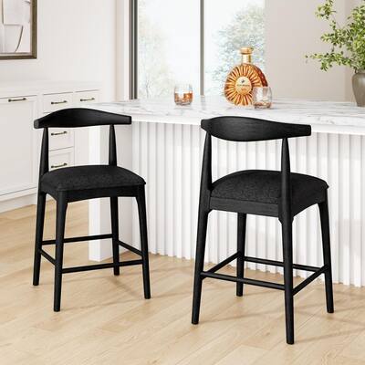 Half-Dane Modern 37.5 in. H Black Fabric Upholstered Bar Stools with Solid Wood Frame, Open Back, Set of 2