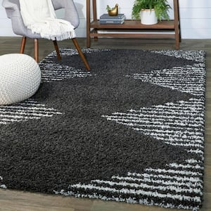 Hughes Charcoal 5 ft. x 7 ft. Striped Shag Area Rug