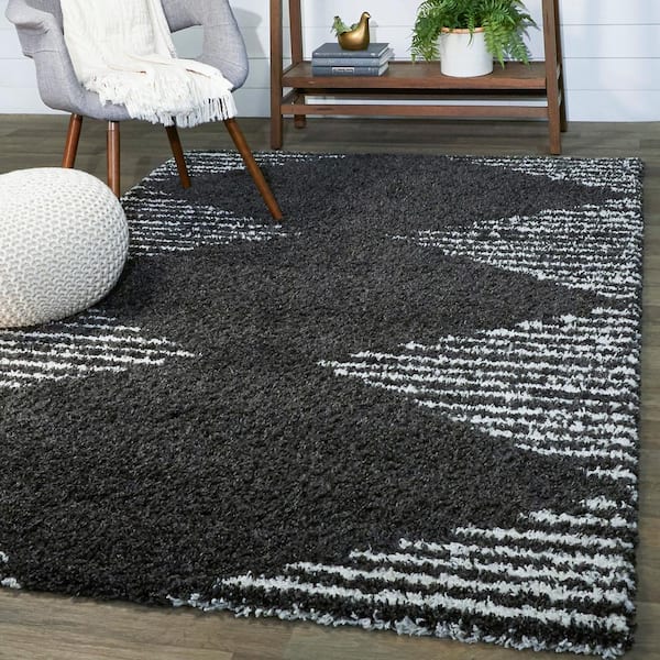 Hughes Charcoal 5 ft. x 7 ft. Striped Shag Area Rug