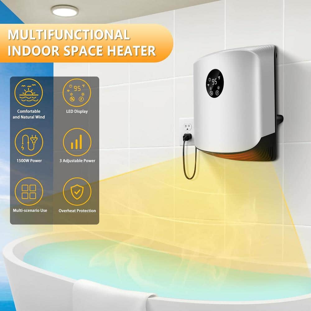 Silver Ceramic Wall-Mounted Heater with WiFi and Thermostat