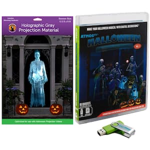 Halloween Hollusion Digital Decoration Kit Includes 8 AtmosFX Video Effects for Halloween + 5.5' x 9' Projection Screen