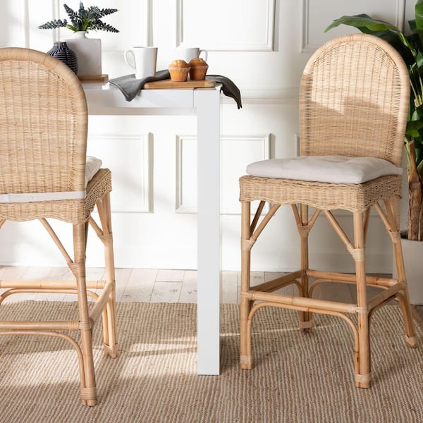 Bilu 27.6 in. Natural Rattan Bar Stool (Set of 2)