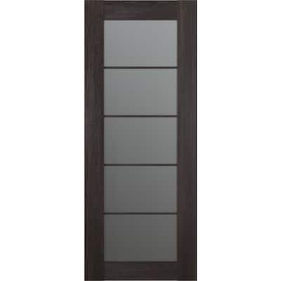 Vona_5 32 in. W x 80 in. H Solid Core 5 Lite Frosted Glass Veralinga Oak Prefinished Wood Interior Door Slab