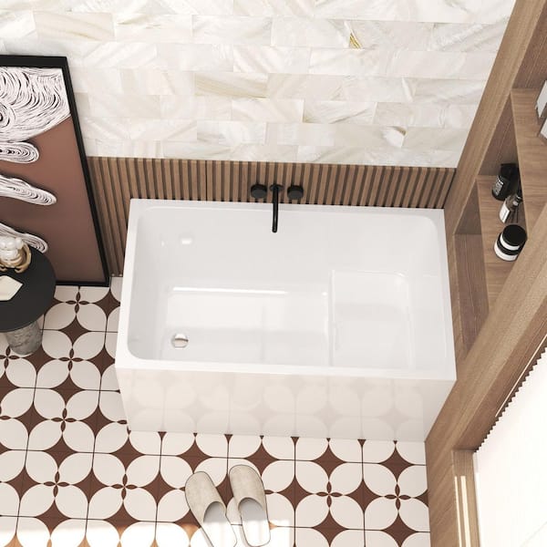 47 in. x 27.6 in. Soaking Bathtub with Seat in Gloss White with Chrome Overflow and Pop-Up Drain