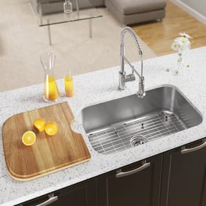Undermount Stainless Steel 31-1/2 in. Single Bowl Kitchen Sink with Additional Accessories