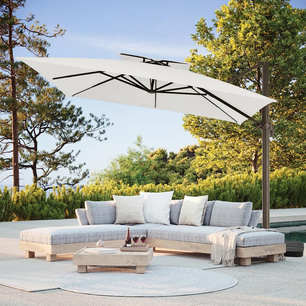 JEAREY 11 ft. Square Cantilever Umbrella Patio Rotation Outdoor ...