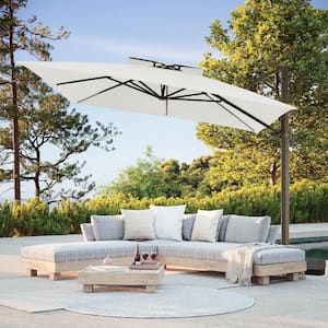 11 ft. Square Cantilever Umbrella Patio Rotation Outdoor Umbrella with Cover in Off-White