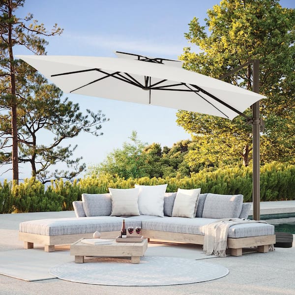 JEAREY 11 ft. Square Cantilever Umbrella Patio Rotation Outdoor Umbrella with Cover in Off-White