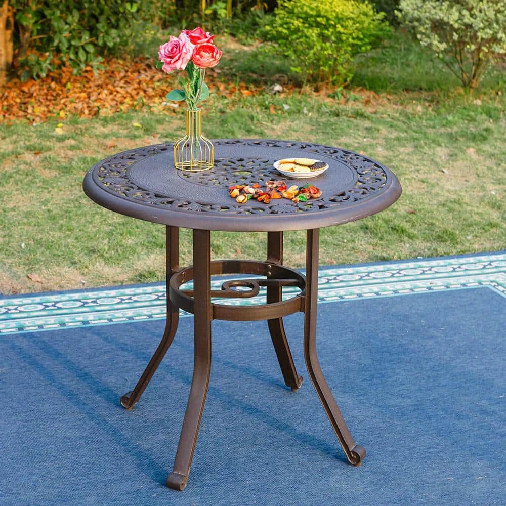 Brown Round Cast Aluminum Outdoor Bistro Table with Umbrella Hole price history on PriceWatchPro