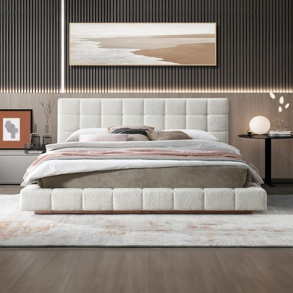 Ashcroft Furniture Co Humphery Ivory White Solid Wood Frame King Size Platform Bed