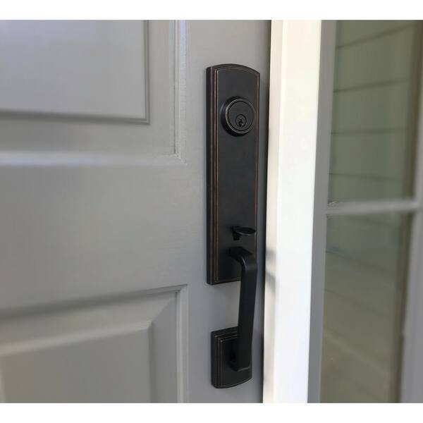 Delaney      Italian Collection Briona Single Cylinder Edged Bronze Door Handleset with Canova Interior Right-Hand