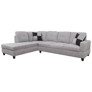 104 in. Square Arm 2-Piece Microfiber L-Shaped Sectional Sofa in Gray