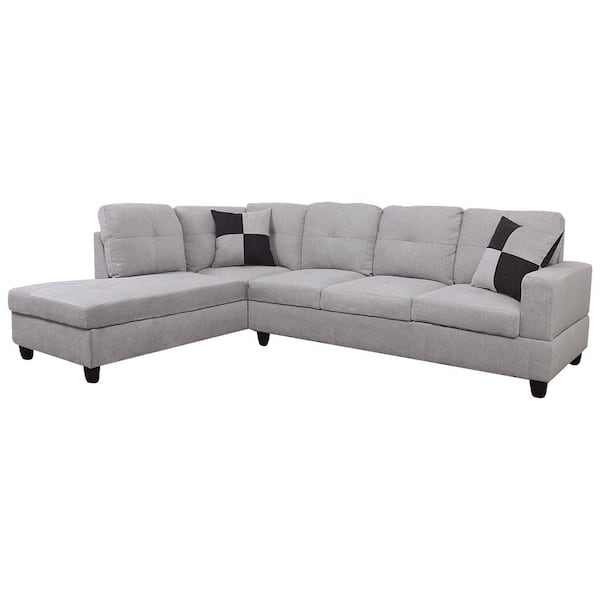 Star Home Living 104 in. Square Arm 2-Piece Microfiber L-Shaped Sectional Sofa in Gray