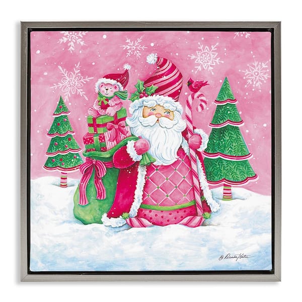 Stupell Industries Pink and Green Santa Scene by Diane Kater 1 Piece Floater Frame Graphic Print Nature Poster Art Print 18 in. x 18 in.