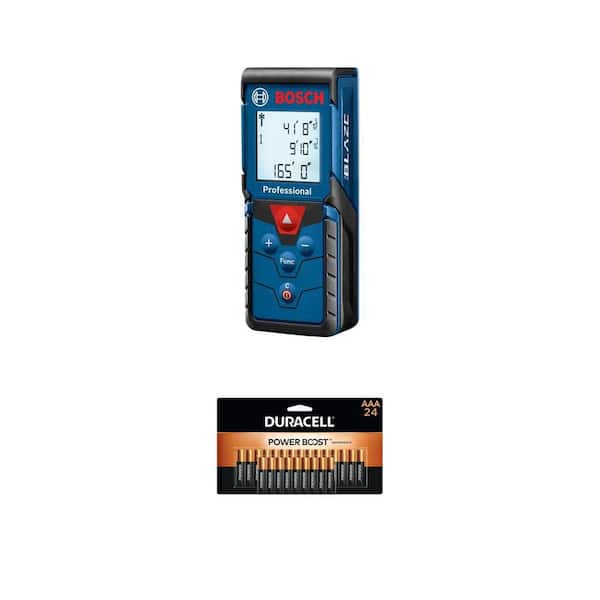 BLAZE 165 ft. Laser Distance Measuring Tool and Coppertop AAA Alkaline Batteries (24-Pack) Combo