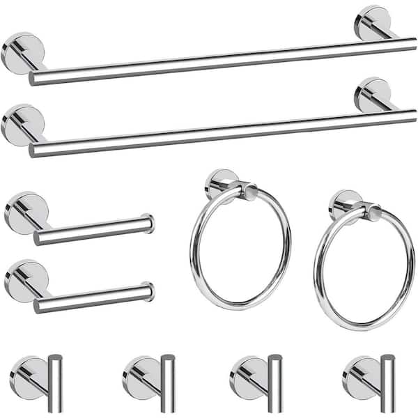 Unbranded 10-Pieces Stainless Steel Bath Hardware Set-24 in. Towel Bar, Ring, Robe, Hook, Toilet Paper Holder in Chrome
