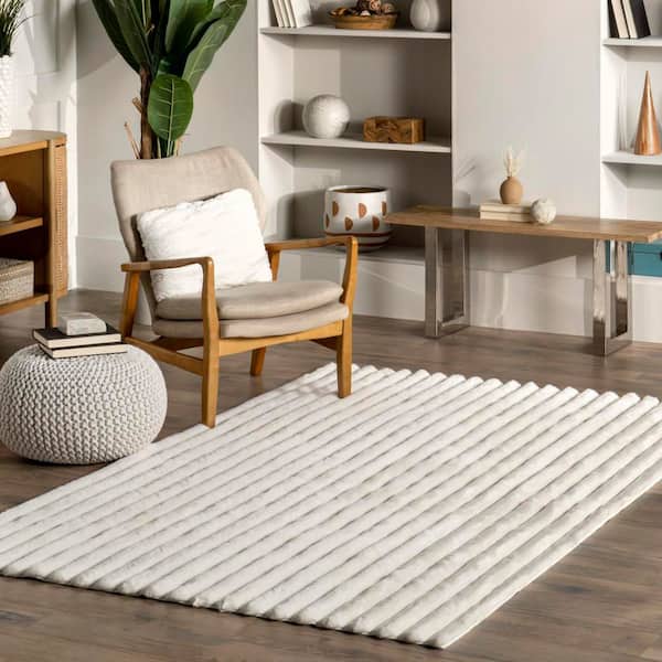 Kris Striped Plush Cloud Washable Off White 6 ft. x 9 ft. Indoor Area Rug