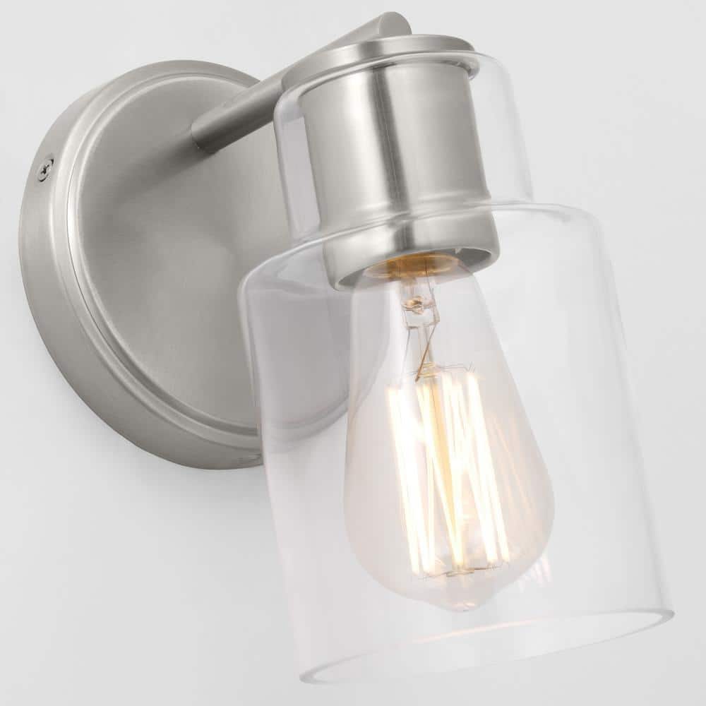 Brushed Steel and Clear Glass Dimmable Wall Sconce