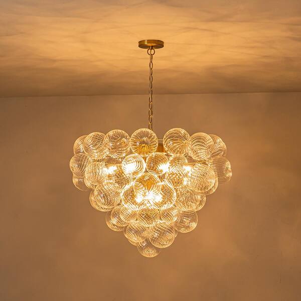 HUOKU Neuvy 27.6 in. W 9-Light Brushed Gold Brass Clear