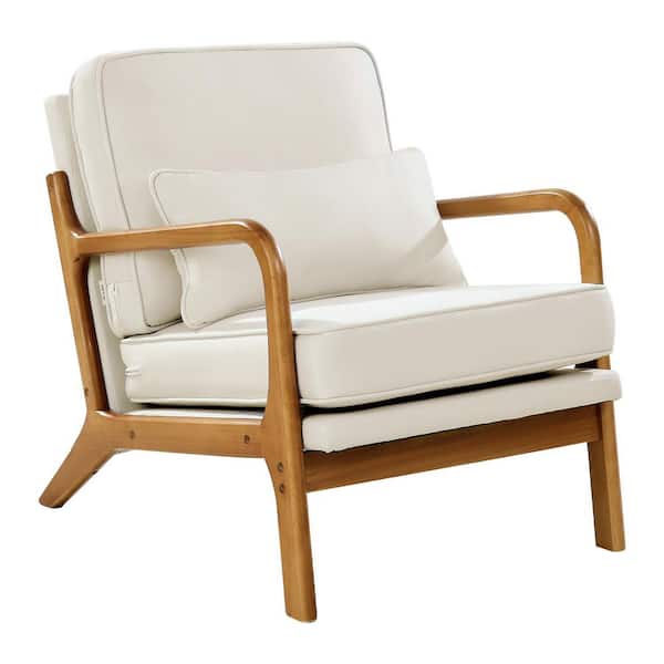Accent Chair, Mid Century Modern Armchair with Solid Wood Frame and Non-Slip Legs, Upholstered Leisure Chair White