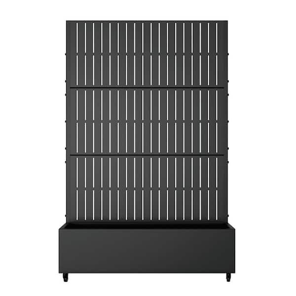 6 ft. H x 4 ft. W Metal Planter Box Privacy Screen Garden Bed with Trellis and Wheels-Black