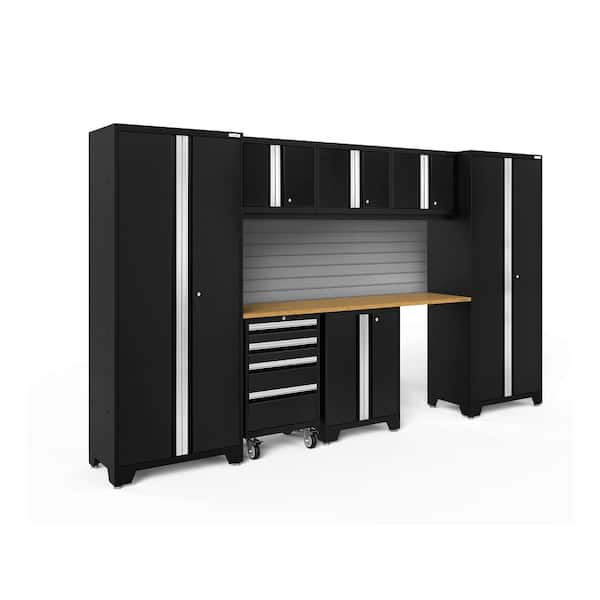 Bold Series 132 in. W x 76.75 in. H x 18 in. D 24-Gauge Steel Garage Cabinet Set in Black (8-Piece)