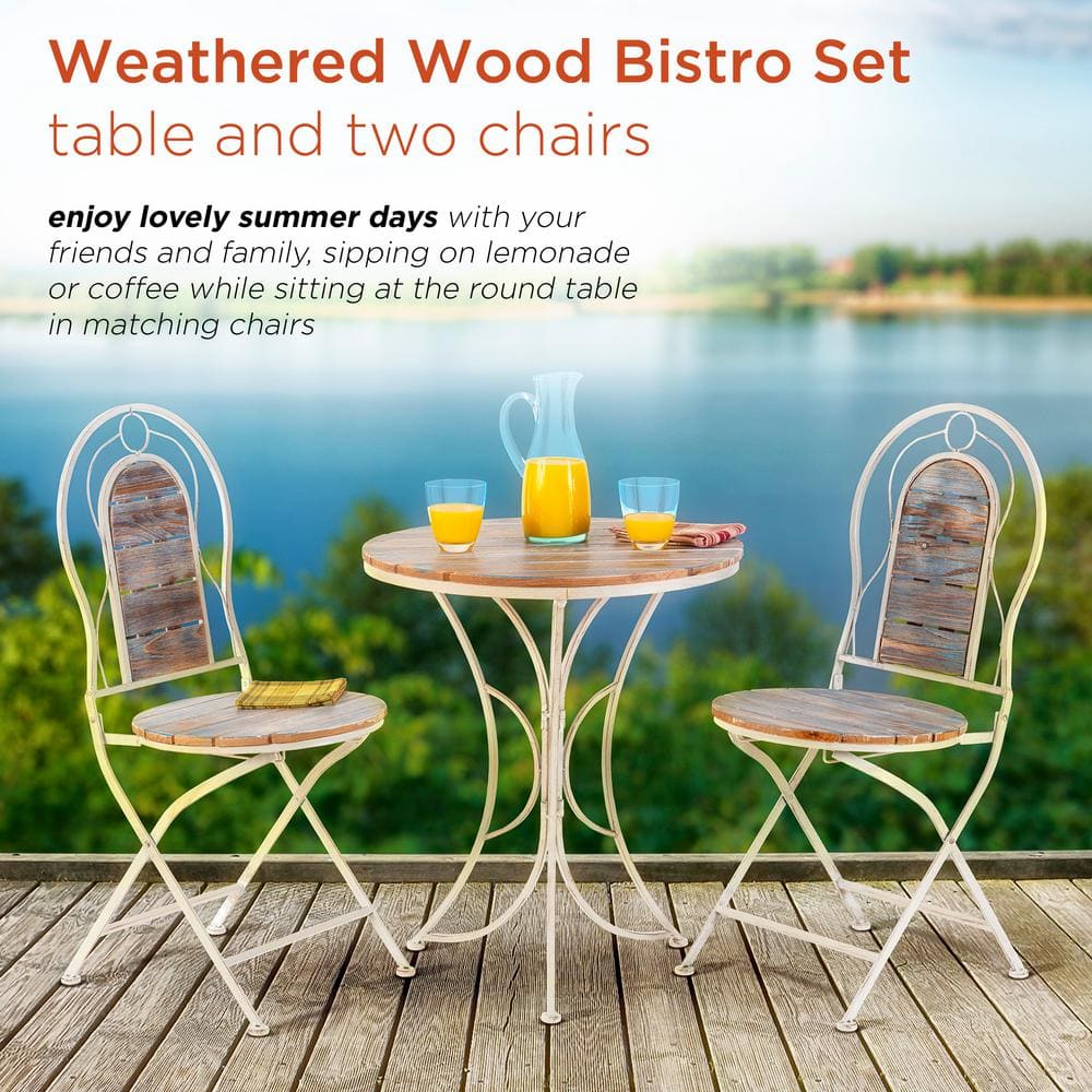 Rustic White and Weathered Wood 3-Piece Bistro Set