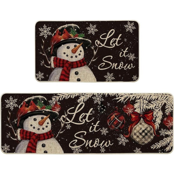 Snowman Christmas Indoor Kitchen Mats Set of 2-Black (17 in. x 29 in. Plus 17 in. x 47 in. )