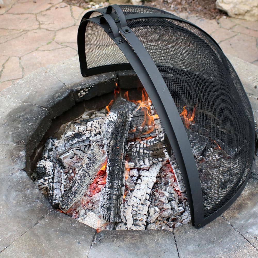 36" Black Steel Mesh Fire Pit Spark Screen with Hinged Door