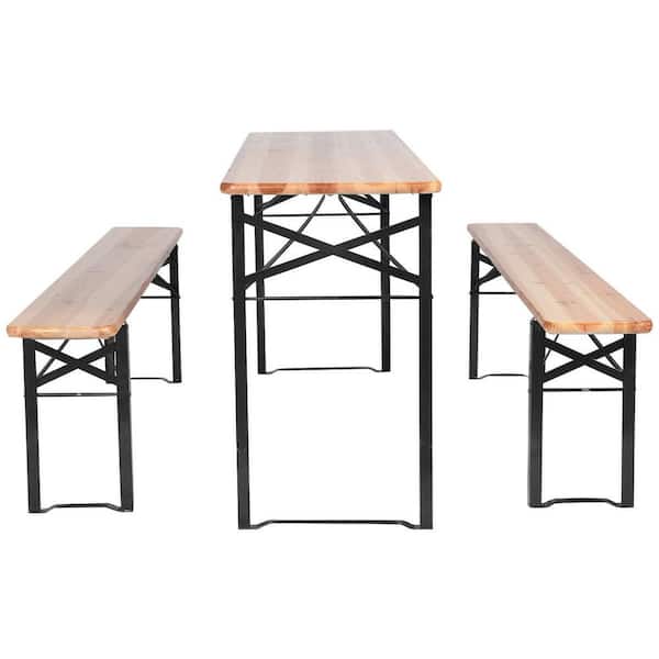 Costway Black Wood Picnic Table with Extension