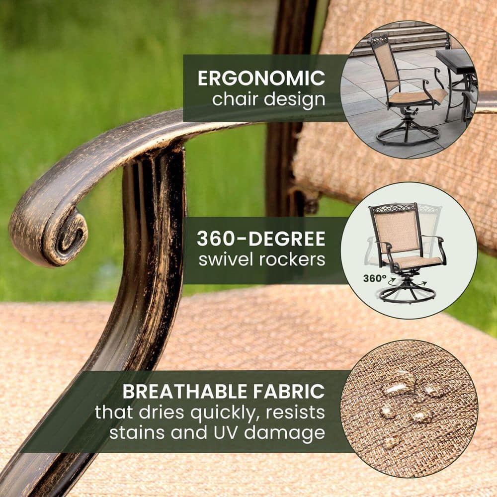 Golden-Bronze 3-Piece Bistro Set with Swivel Rockers and Cast-Top Table