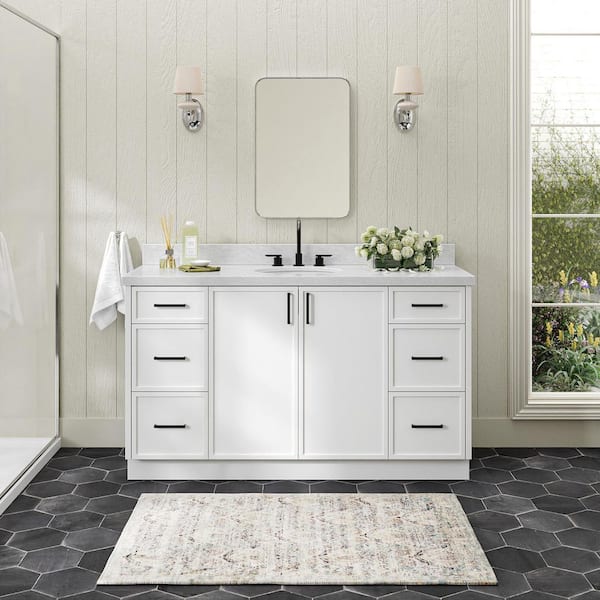 ARIEL Kelly 60 in. Single Sink Freestanding Bathroom Vanity in White with Carrara White Marble Top