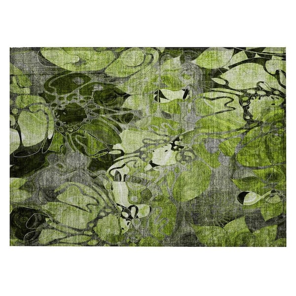 Fern Green and Gray 2 ft. x 3 ft. Woven Floral Rectangle Indoor/Outdoor Area Rug