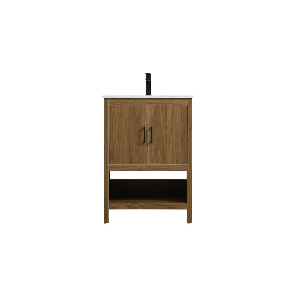 24 in. Single Sink Walnut Brown Bath Vanity with White Engineered Marble Top price history on PriceWatchPro