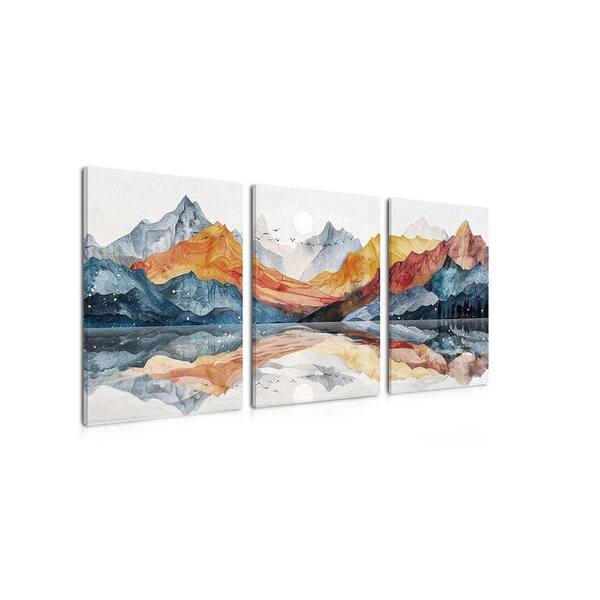 Abstract Mountain Canvas Wall Art Set of 3 Boho Watercolor Landscape ...