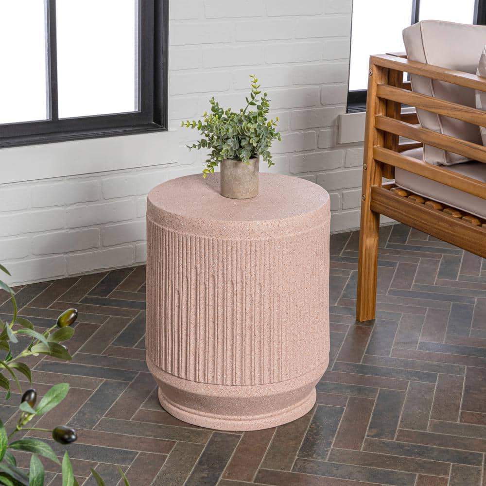 Kline 17.5" Blush Ribbed Round Poly-Resin Accent Table