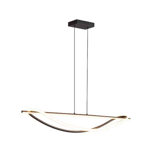 RRTYO Bartow 39 in. 2-Light Modern Black Aluminum Linear Wave-Shaped Geometric Integrated LED Pendant Light