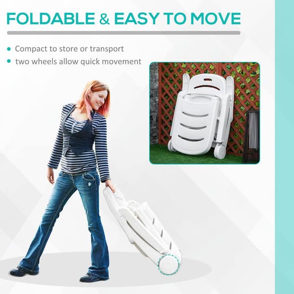 JimsMaison White Plastic Outdoor Lounge Chair with Folding and