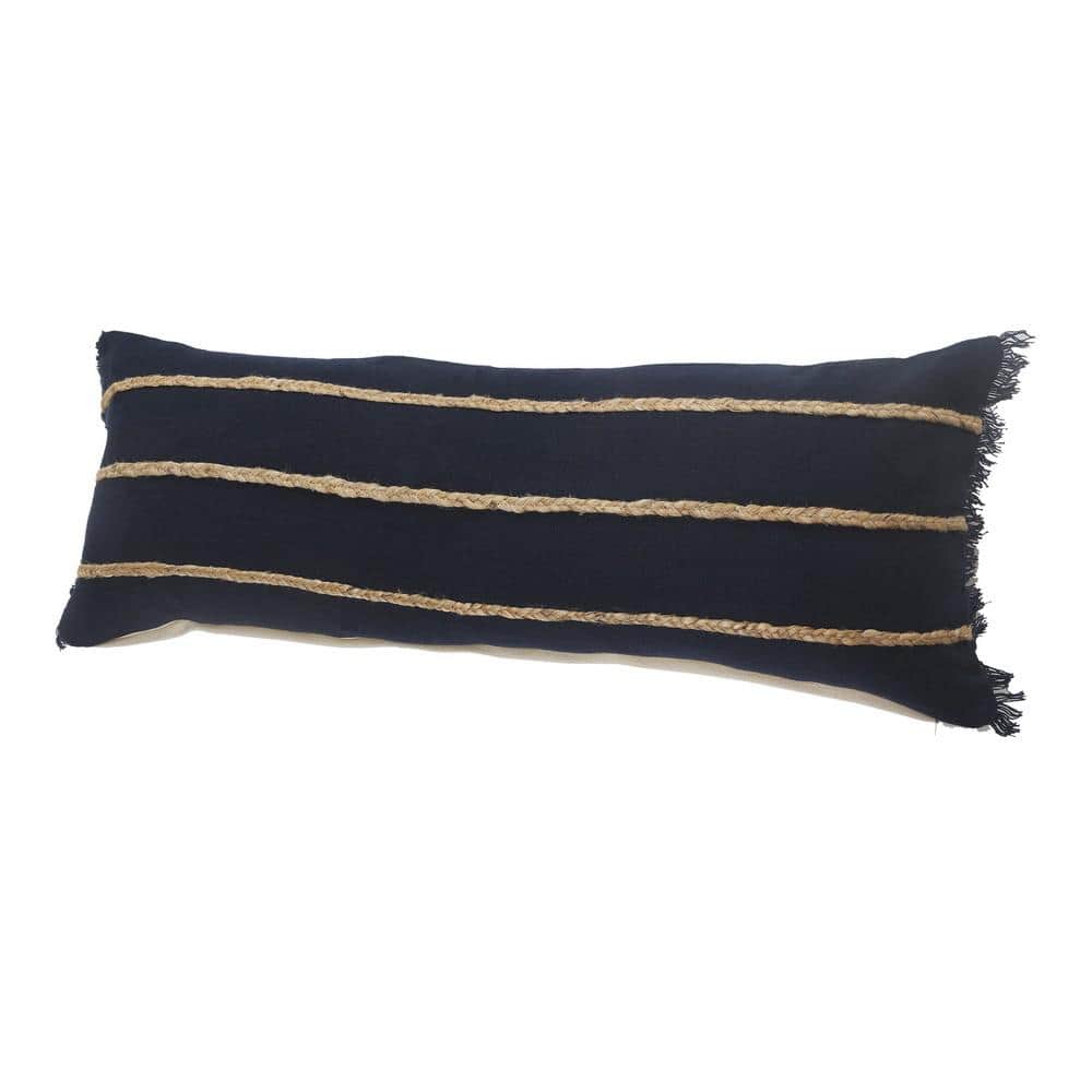 Navy and Tan Jute Braided Rectangular Lumbar Pillow