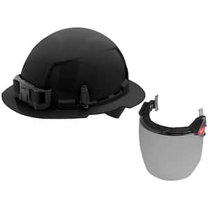 BOLT Black Type 1 Class C Full Brim Vented Hard Hat with 4-Point Ratcheting Suspension with Smoke Full Face Shield