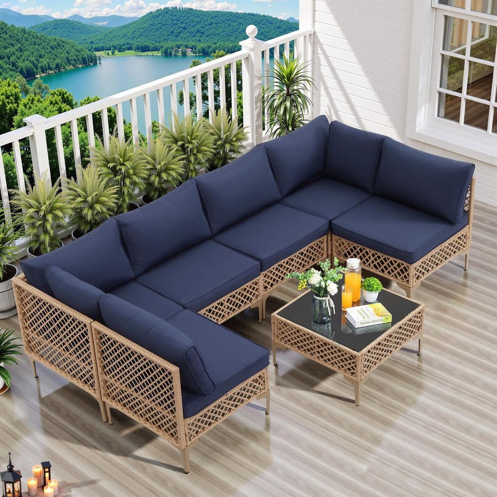 JUSKYS Bohemia All-Weather 7-Piece Brown Wicker Patio Furniture