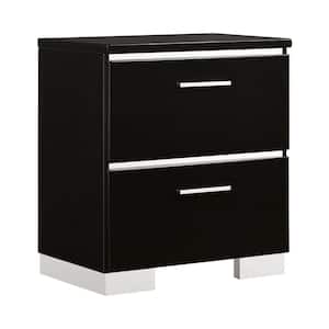 Shorehaven 2-Drawer Black and Chrome 26.38 in. H x 23.25 in. W x 15.38 in. D Nightstand with USB Plug