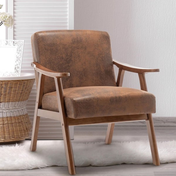 Brown Fabric Accent Arm Chair with Solid Wood Frame A5CC1015B