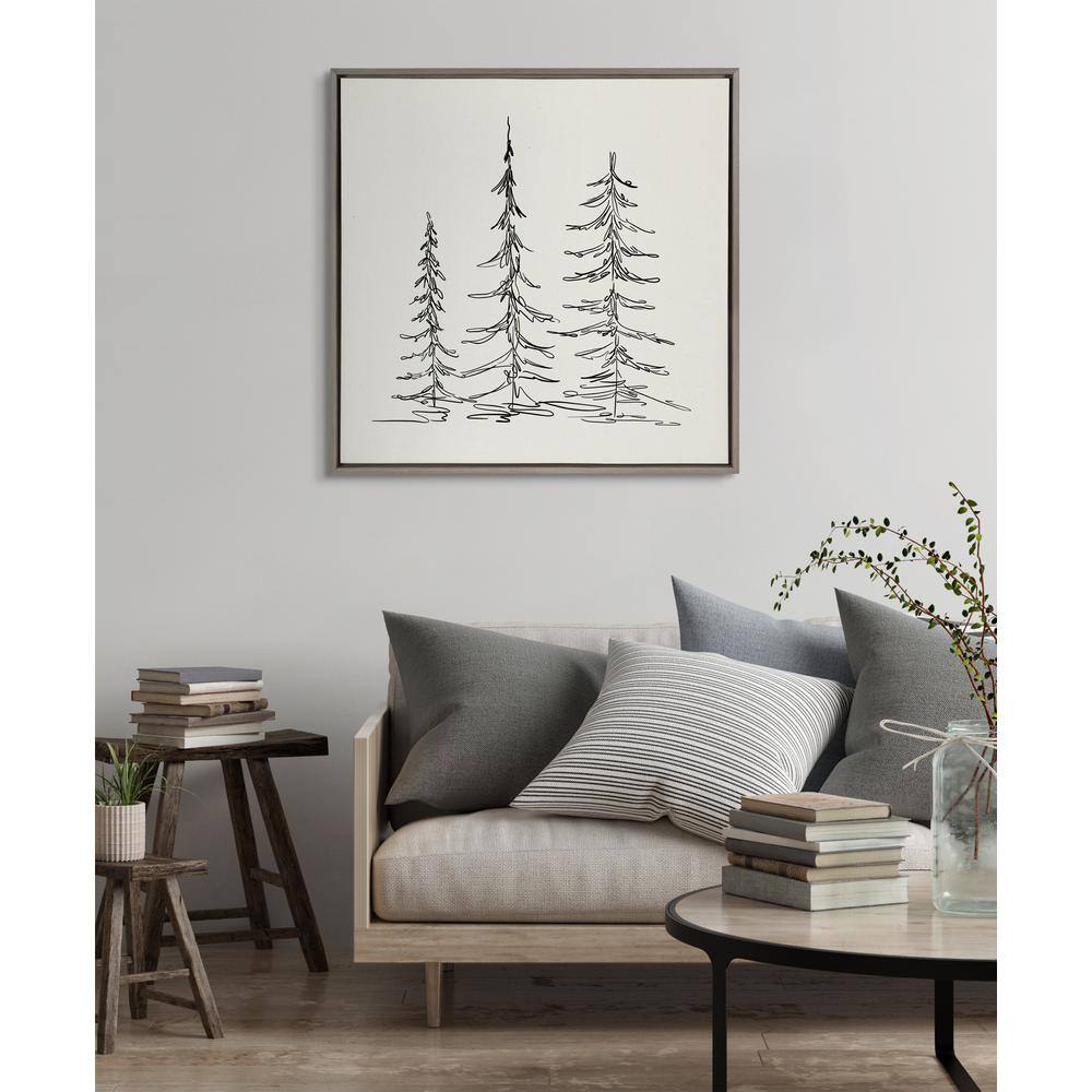 Minimalist Evergreen Trees Sketch Framed Canvas Wall Art