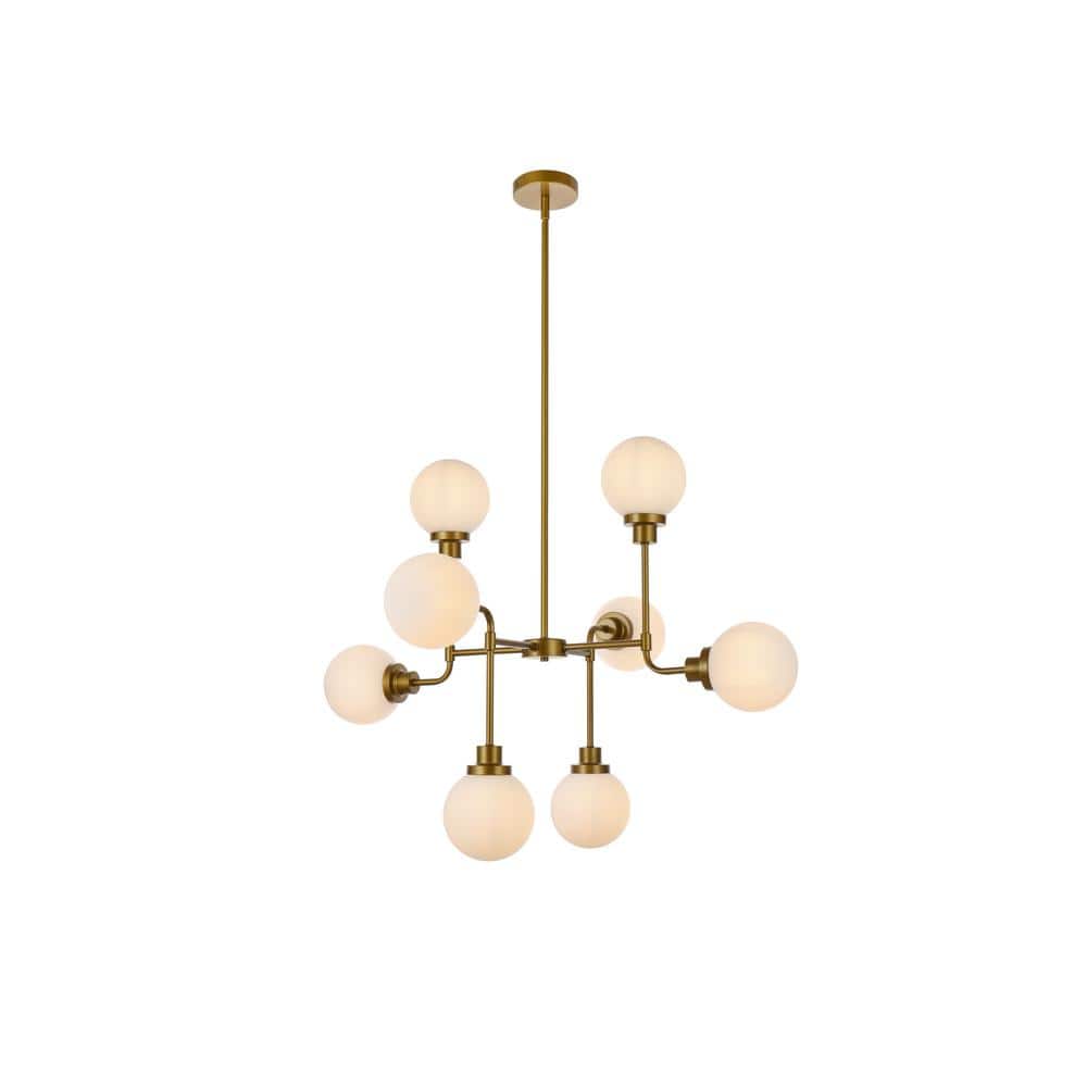 Home Living 40-Watt 8-Light Brass Pendant Light with Glass Shade, No Bulbs 