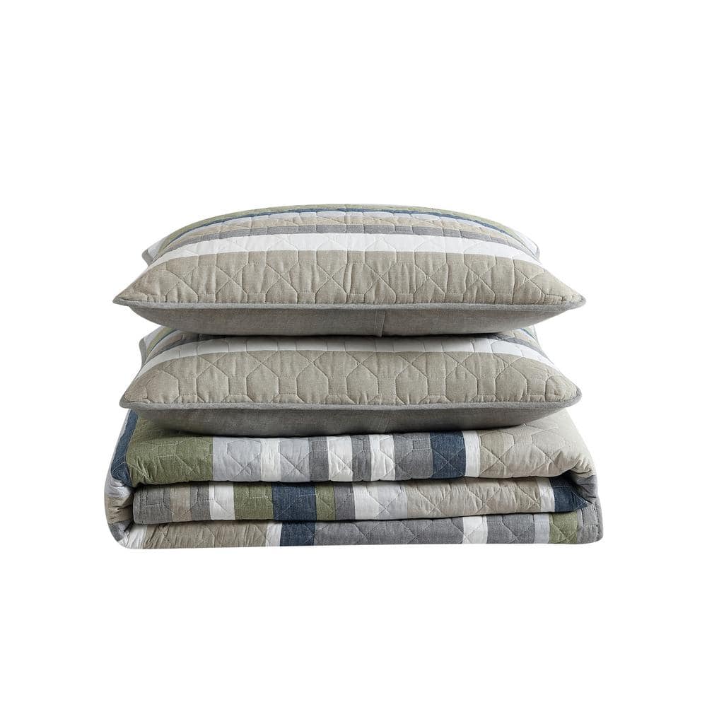 Gray and Beige Cotton Twin Reversible Quilt Set