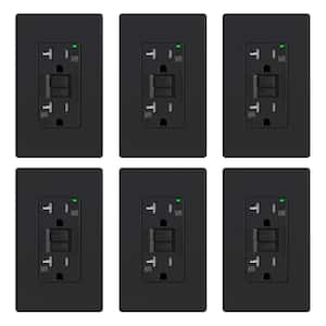 20 AMP 125V Duplex Tamper Resistant Weather Resistant Self-Test GFCI Outlet w/Screwles Wall Plate UL Listed BLK (6-Pack)