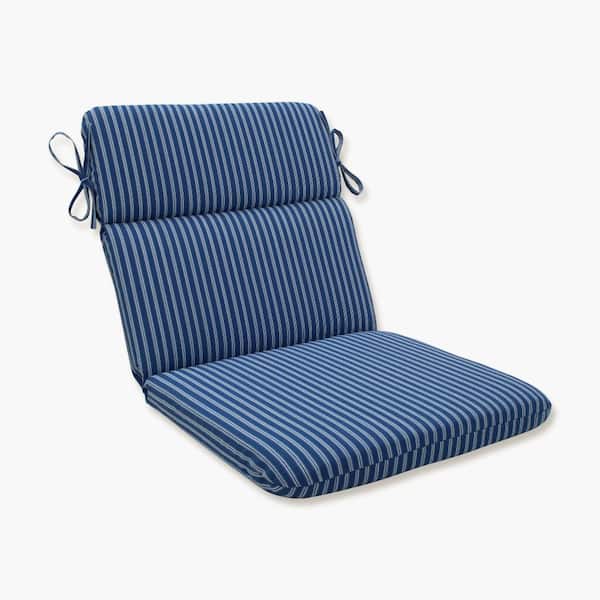 Pillow Perfect Stripe Outdoor/Indoor 21 in W x 3 in H Deep Seat, 1-Piece Chair Cushion with Round Corners in Blue/White Resprt Stripe
