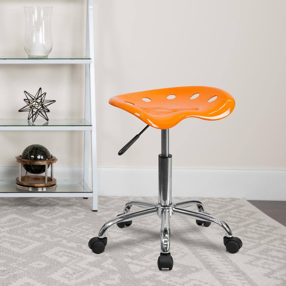 Orange Adjustable Swivel Backless Metal Task Stool
