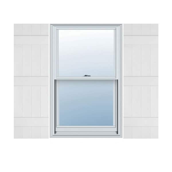 Ekena Millwork 14 in. x 78 in. Lifetime Vinyl Custom Four Board Joined Board and Batten Shutters Pair White